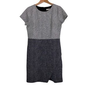 Loft Size 8 Color Block Dress Marled Short Sleeve Sheath Black Gray Faux Wrap